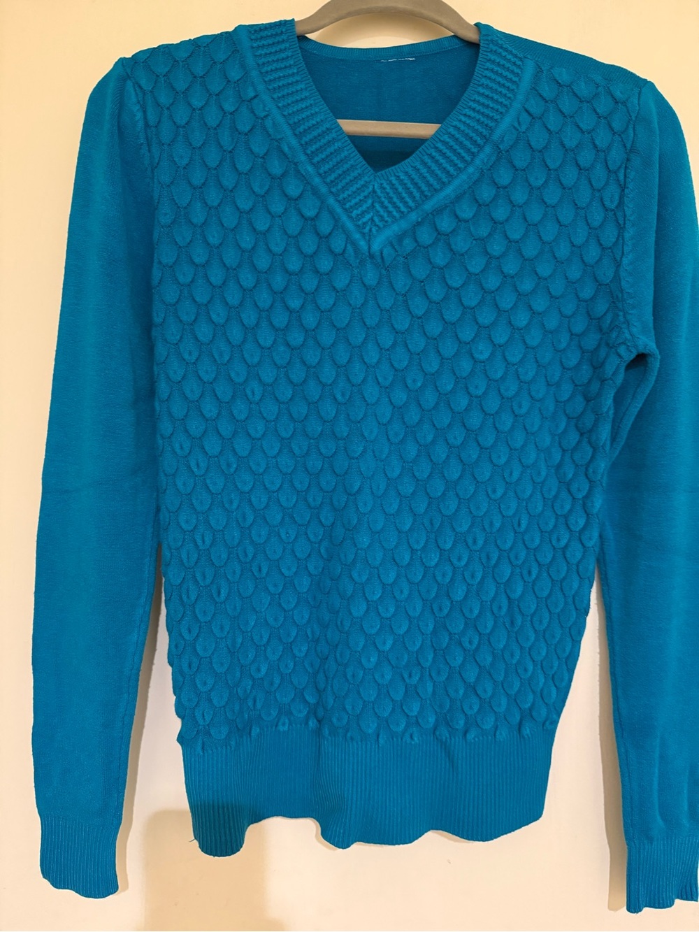 Textured V-Neck Sweater in Bright Teal